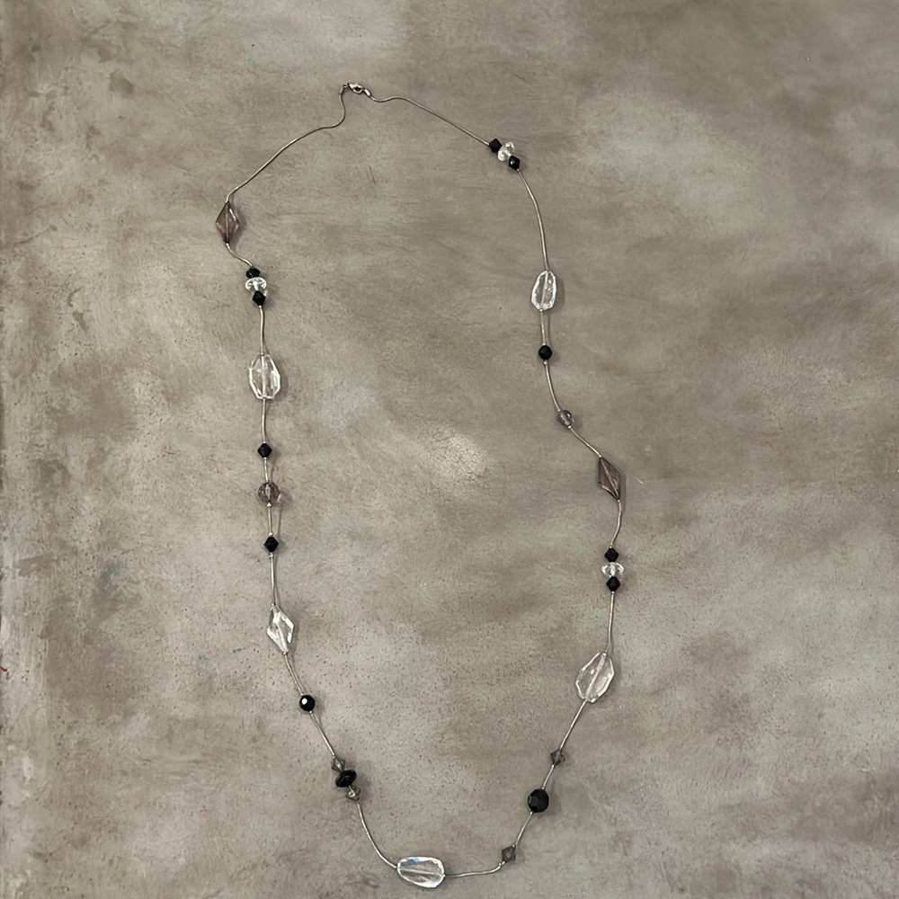 Black, clear and gray bead long necklace